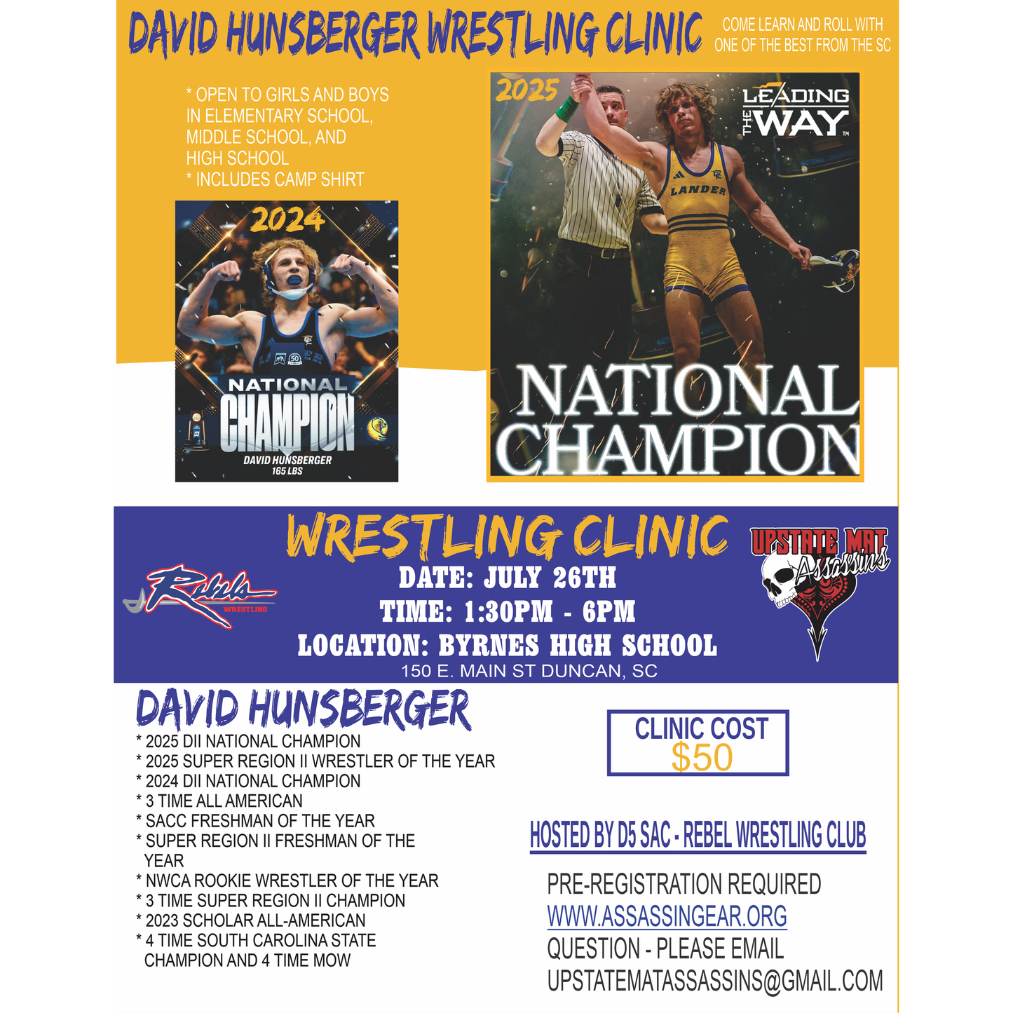 Wrestling Clinic with 2X DII National Champ David Hunsberger